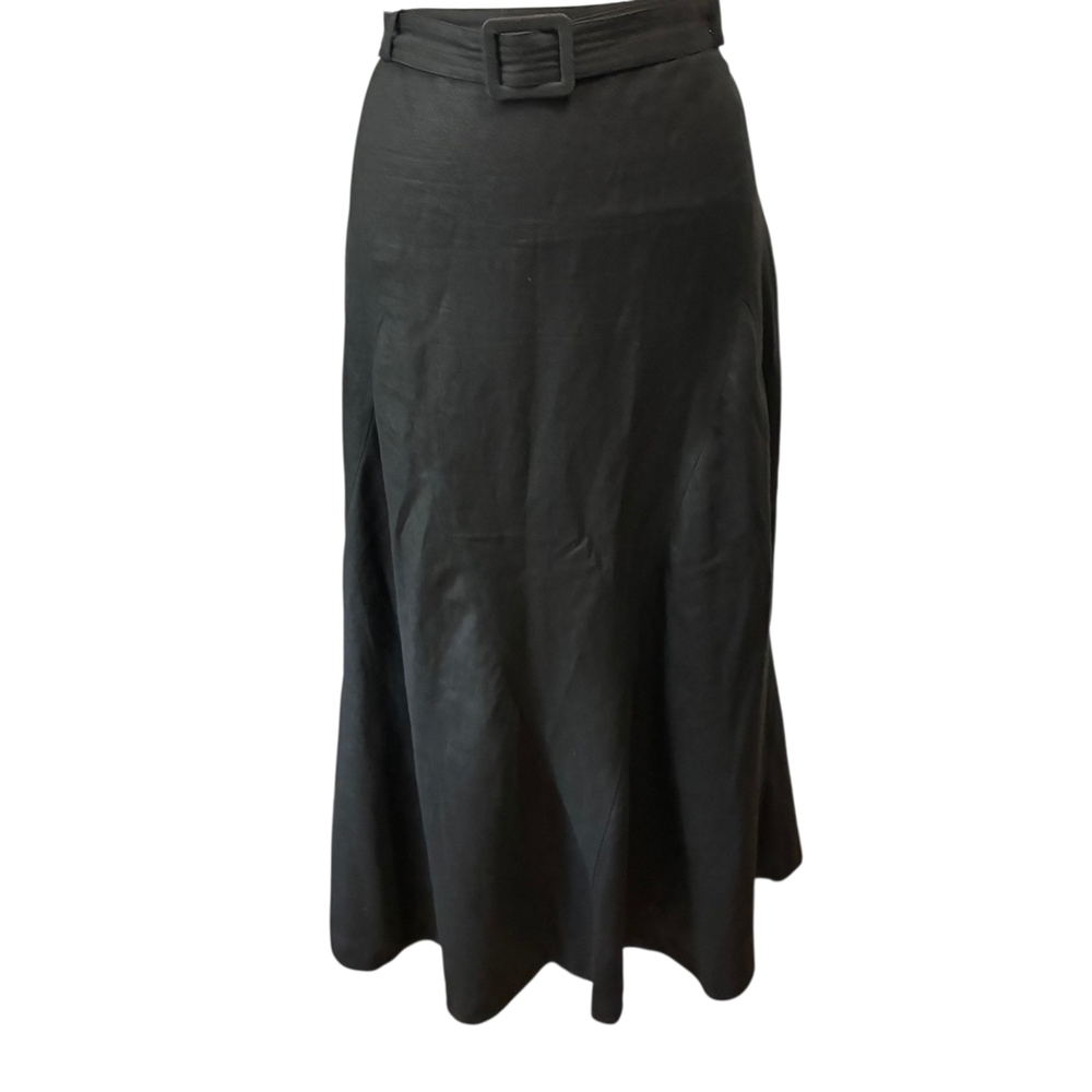 Jillian Jones | Black Linen Blend Belted Maxi Skirt Size 14
